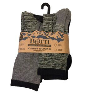BORN Men's Outdoor Crew Socks Size 6-12 Black Marled Gray Set of 5